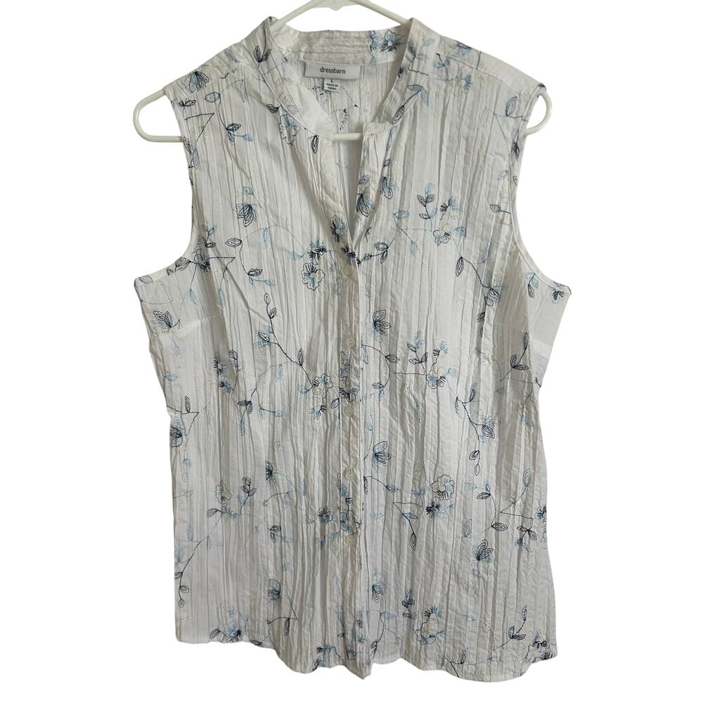 Dressbarn White Floral Sleeveless Blouse - Women's Large - Picture 2 of 7